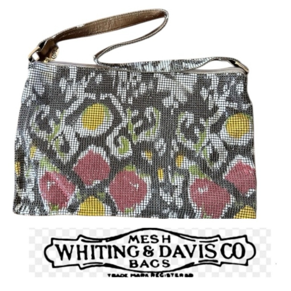 Vintage Whiting & Davis Black Floral Enameled Mesh Shoulder Bag
